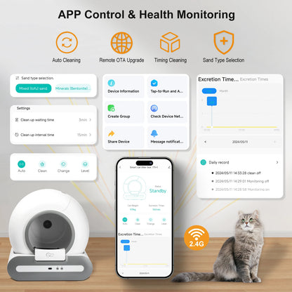 Smart Cat Box Automatic Self Cleaning with App Control Toilet for Multiple Large Cats